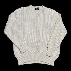 Vintage 90s Woolrich 100% Cotton White Knit Stained Sweater‎ Women’s Large